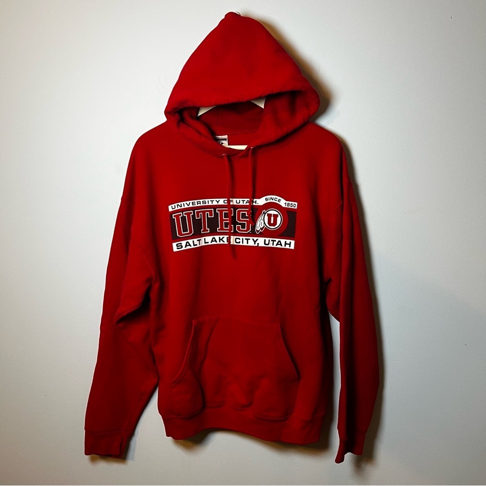University of Utah Utes Hoodie Men’s L Red JERZEES Sweatshirt Salt Lake City